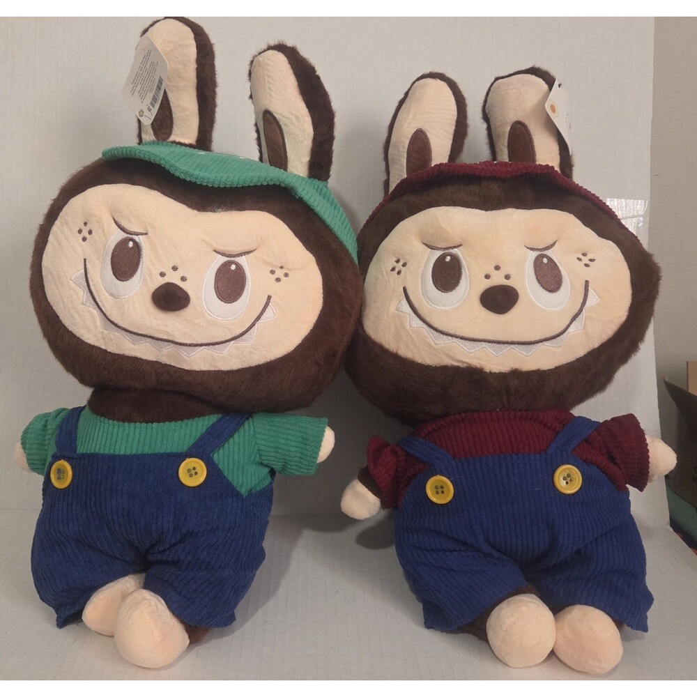 Pair of Medium monster Plush: Dressed as Mario and Luigi Outfits, 14 Inch